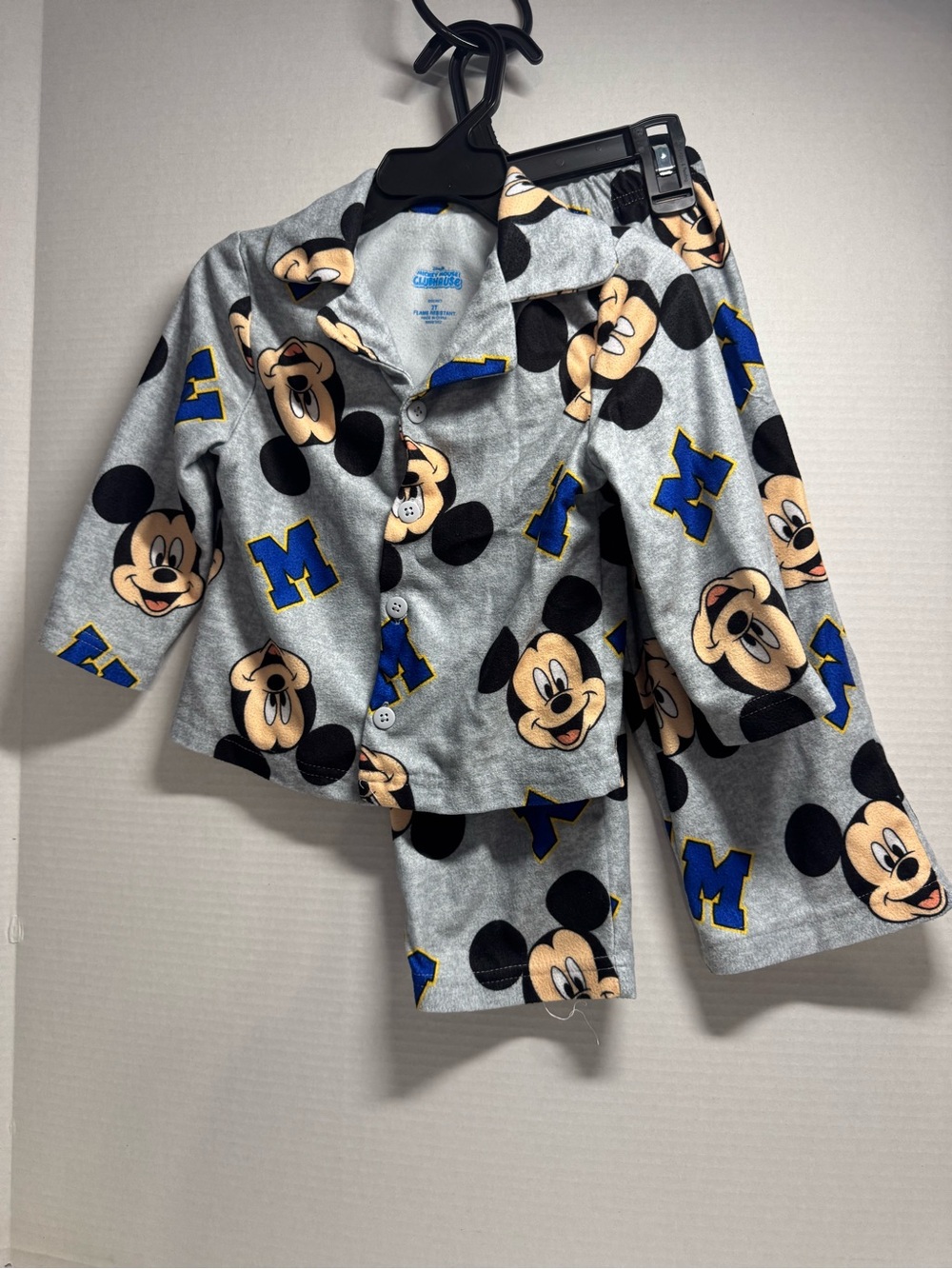 Disney Gray Mickey Mouse Pajama Set with Blue M Accents